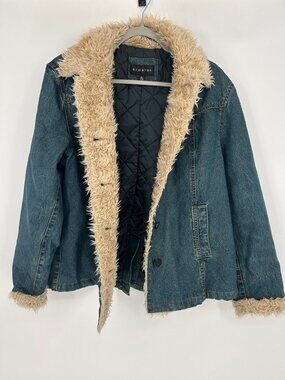 Braetan Penny Lane Style Faux Shearling Lined Denim Jacket XL Y2K Boho Indie